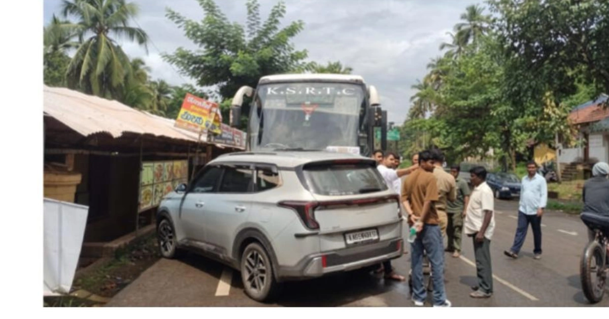 ಸಂಪಾಜೆ ಚೆಕ್‌ಪೋಸ್ಟ್ ಬಳಿ ಕೆಎಸ್‌ಆರ್‌ಟಿಸಿ ಐರಾವತ ಬಸ್ ಮತ್ತು ಕಿಯಾ ಕಾರಿನ ನಡುವೆ ಸಂಭವಿಸಿದ ರಸ್ತೆ ಅಪಘಾತ