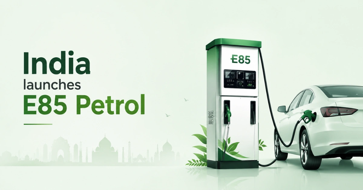 ಎಥೆನಾಲ್ ಮಿಶ್ರಿತ E85 ಇಂಧನವನ್ನು ವಾಹನಕ್ಕೆ ತುಂಬುತ್ತಿರುವ ದೃಶ್ಯ