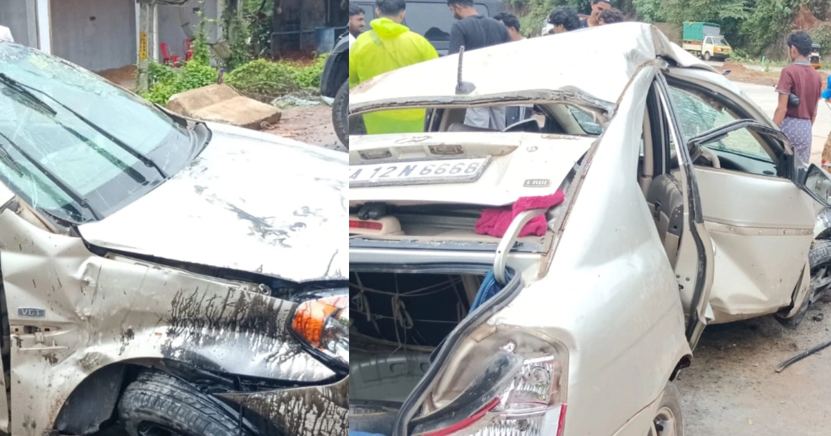 ಗಡಿಯಾರ ಬಳಿ ರಸ್ತೆ ವಿಭಾಜಕಕ್ಕೆ ಡಿಕ್ಕಿ ಹೊಡೆದು ಪಲ್ಟಿಯಾದ ಕಾರು